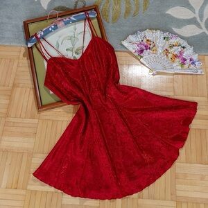 Vintage Victoria’s Secret Gold Label crimson red paisley print satin slip dress